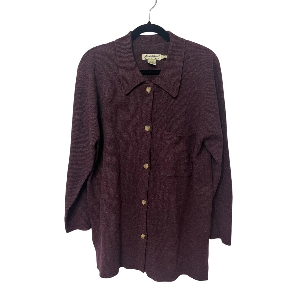 EDDIE BAUER button‎ front cardigan sweater jacket size small 100% lambs wool
